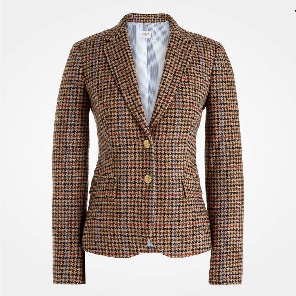 J.Crew Houndstooth Blazer Camel Wool Schoolboy Jacket Women’s 12 EUC - Picture 2 of 6